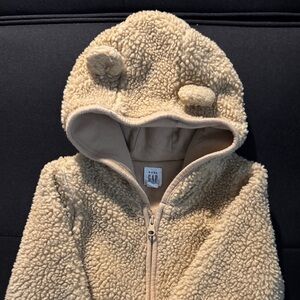 GAP Cozy Tan Sherpa Hoodie with Bear Ears